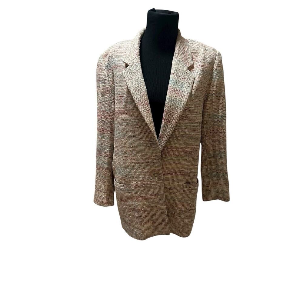 Vintage 100% Silk One Button Blazer Jacket Womens M USA Hand Woven 80s 90s